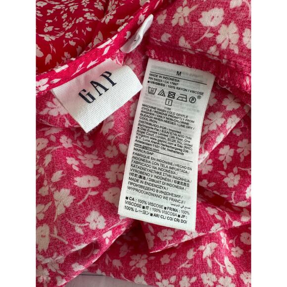 Gap Pink White Floral Dress Women’s M V-Neck Flutter Sleeve Tiered Midi - Picture 3 of 3